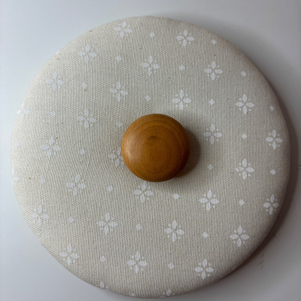 Longaberger Canister Replacement Lid 6.5in Beige Floral Fabric Wood Knob